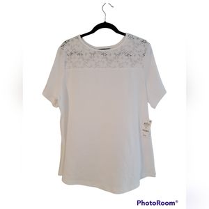 NWT Karen Scott White Cotton Top with Lace details size 1X